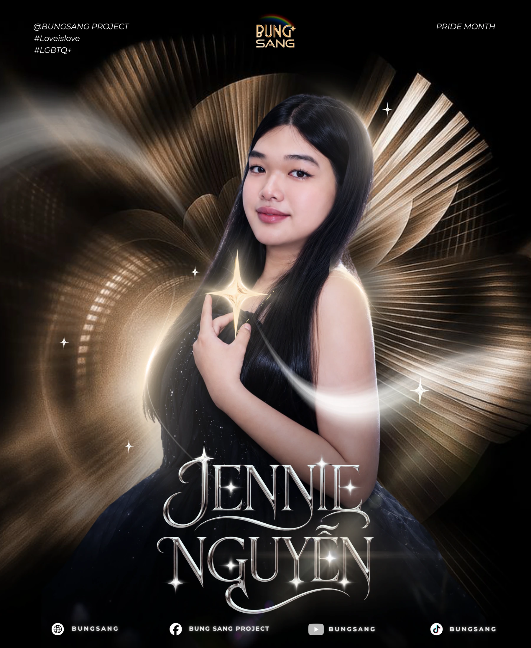 Poster chân dung Jennie Nguyễn cho Pride Month của Bừng Sáng. Thiết kế: Jennie Nguyễn.